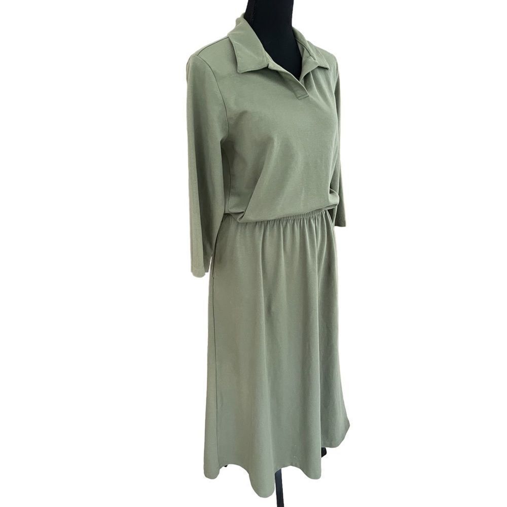 Land’s End olive green maxi dress with v neckline and elastic waist sz 10-12, M - Picture 4 of 5